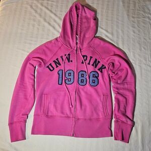 PINK Victoria's Secret Full Zip Hoodie Sweatshirt University 1986 Pink M